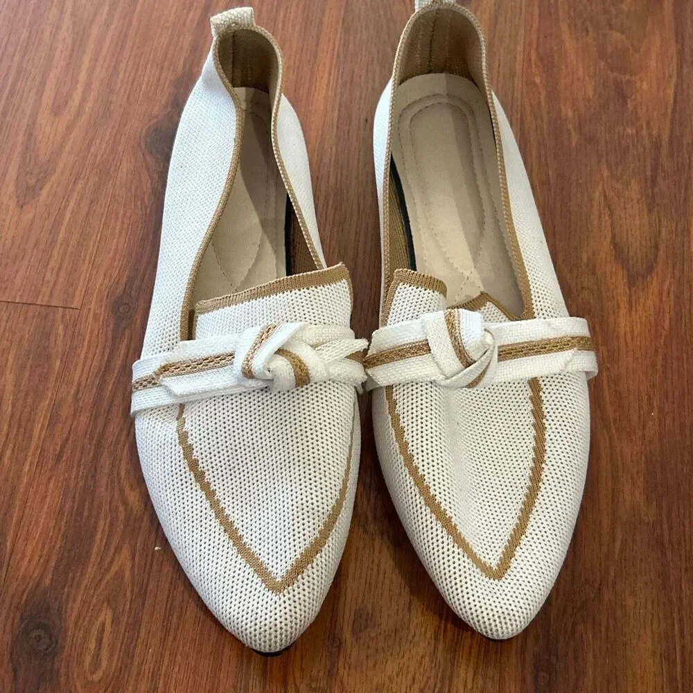 Ivory Beige Vivai style loafer flat knit sneakers casual shoes women's Size 11